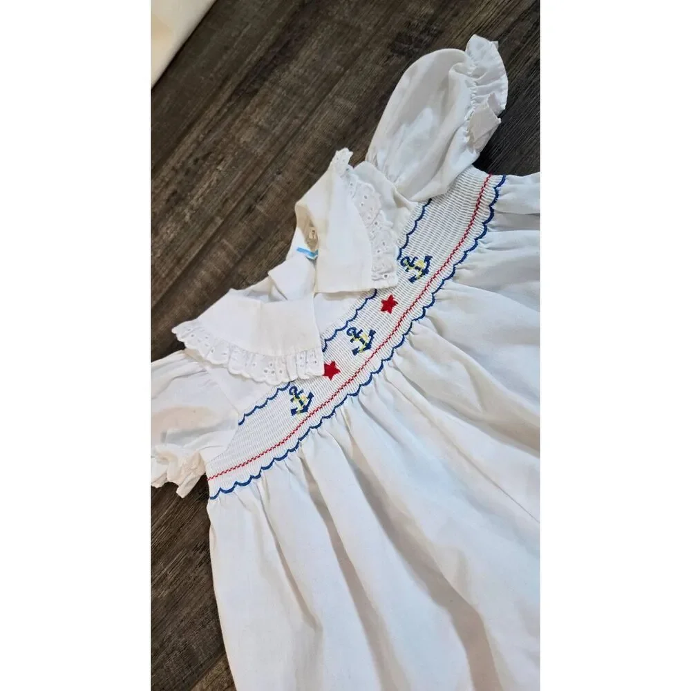 Vintage Baby Smocked Sailboat Nautical 6-9m Baby Romper 4th of. July